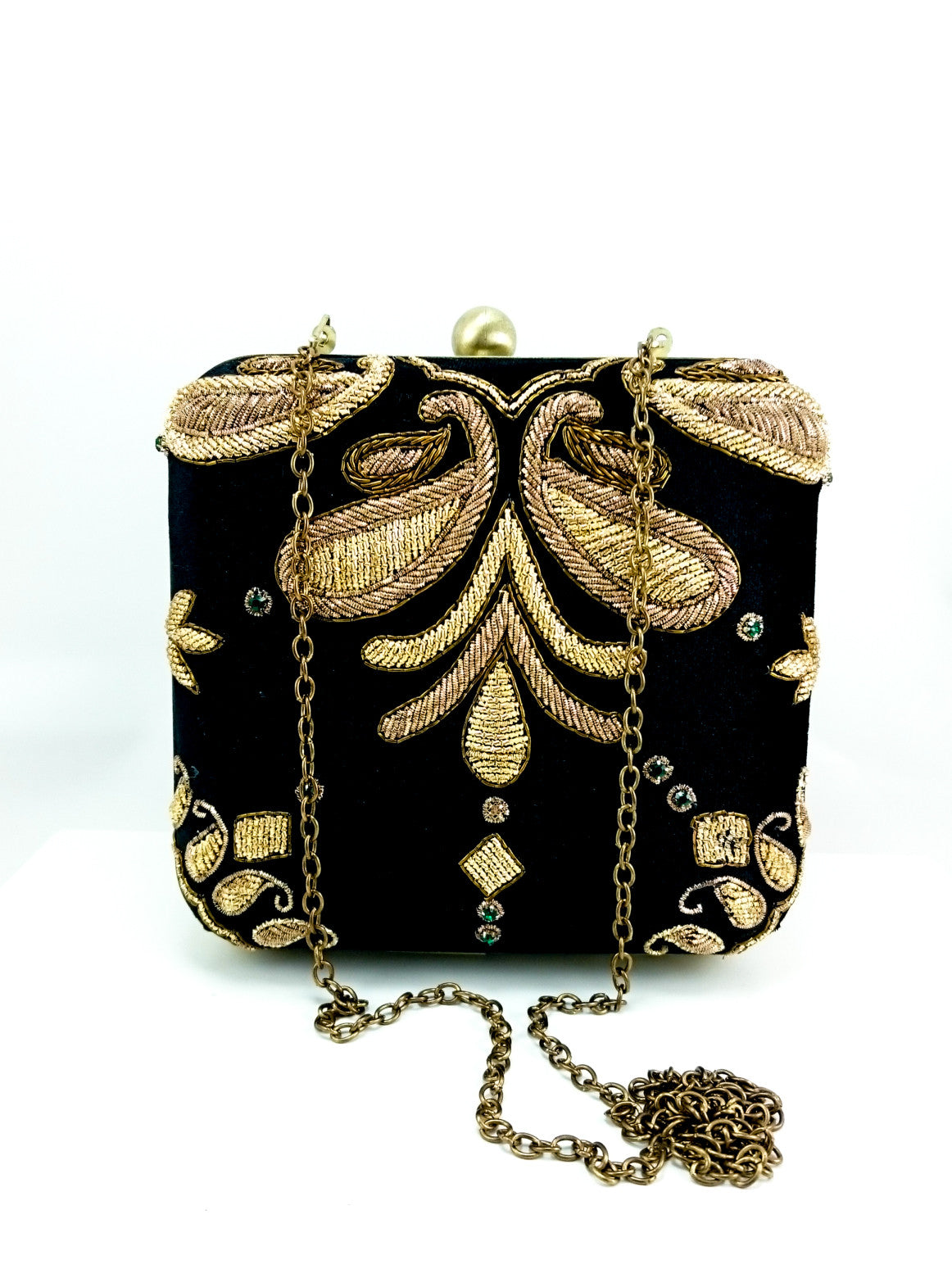 Valentine Special ,Black Shade Taj Mahal Clutch with Golden Double Swa –  www.soosi.co.in